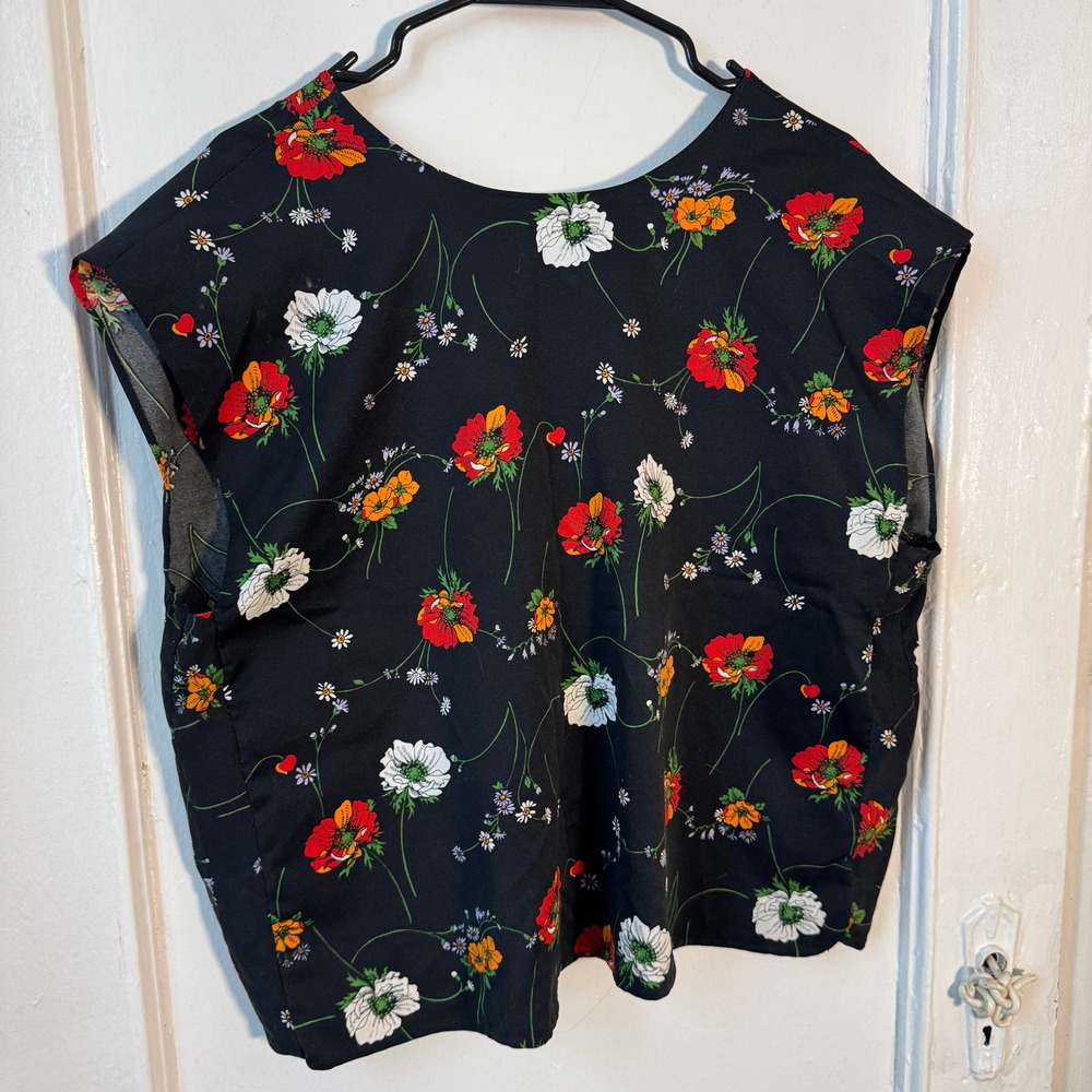 Vintage 70s French Floral Poppy V-Neck Button Plus Size Blouse Cottagecore Vest - Picture 7 of 8